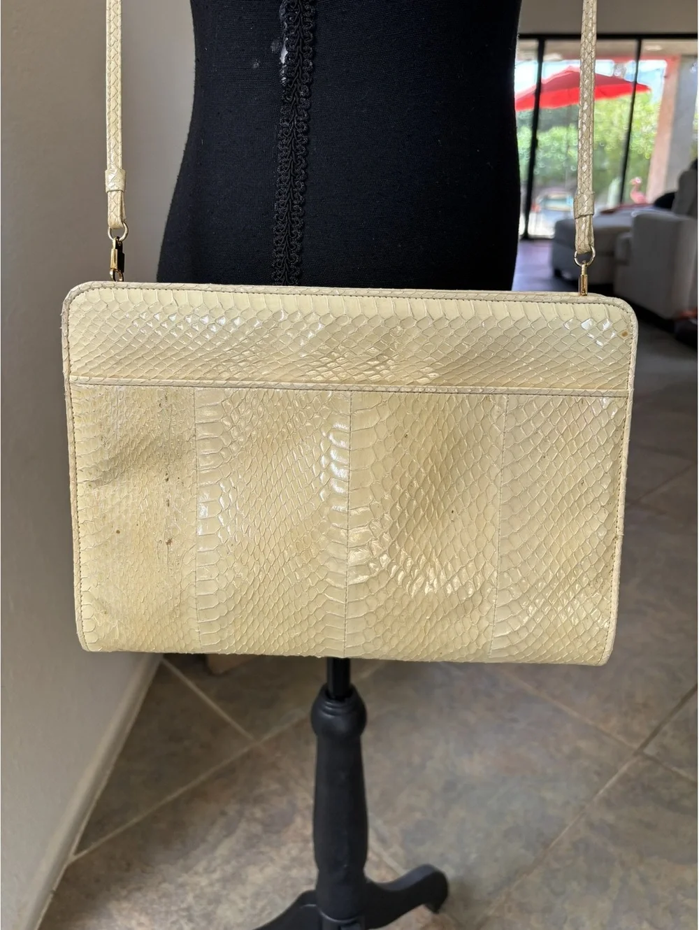 Vintage Mary Ann Rosenfeld Butter Yellow Genuine Snakeskin Purse Crossbody